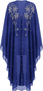 OBEEII Muslim Dress for Women Loose Batwing Sleeved Hooded Beaded Embroidery Long Abaya Dress Kaftan Abayas Islamic Robe