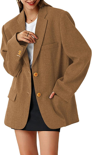 Mina Self 2025 Fall Women's Lightweight Blazer Suit Jacket Single-Breasted Casual Business Loose Fit Outerwear Pockets