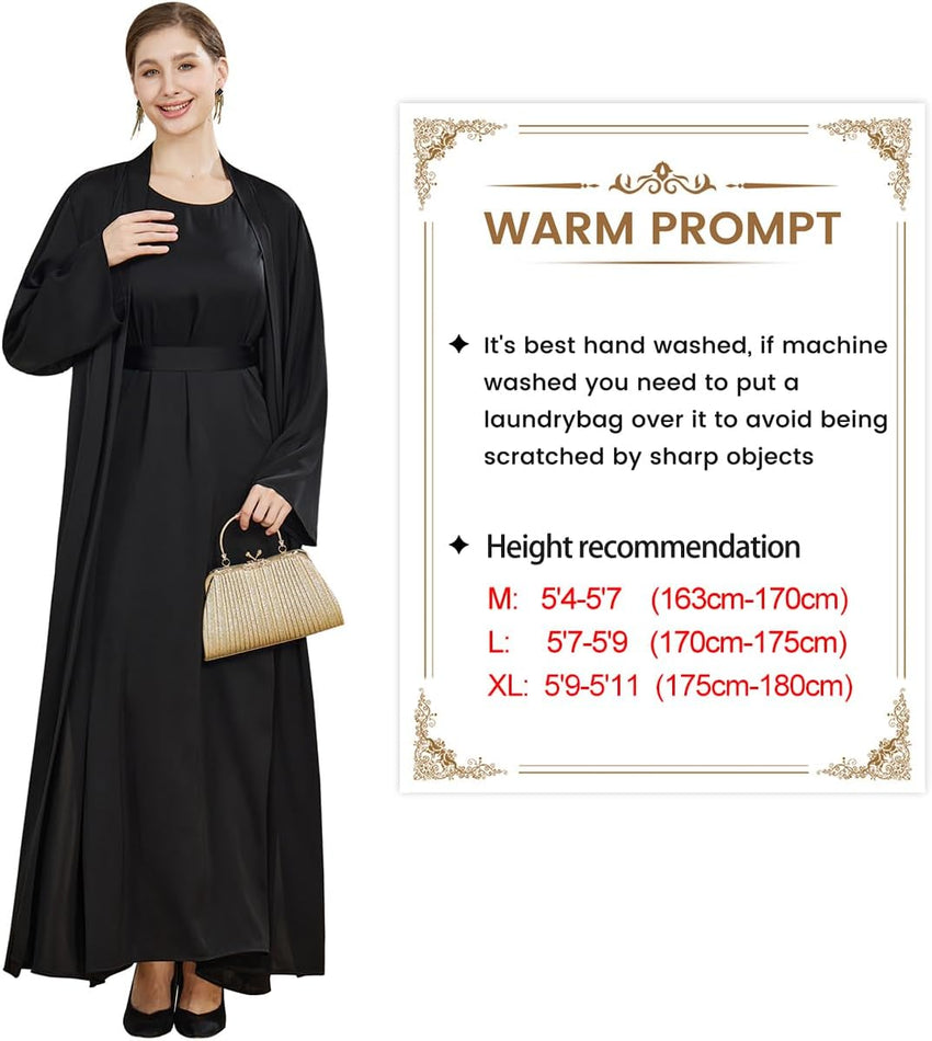 khalat Women Muslim Abaya Dress 2PCS Lightweight Satin Abaya Dress for Women Islamic Dubai Modest Kaftan Prayer Dress