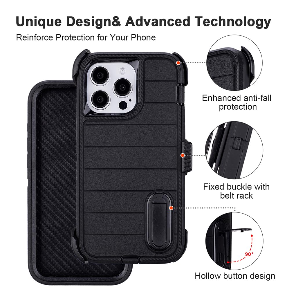 for Phone Case iPhone 13 Pro Max Case Black with Belt Clip Heavy Duty Holster for Shockproof Cases,3 Layers of Sturdy,Military Grade Defender Cover for iPhone 13 Pro Max Cases Black 6.7 Inch