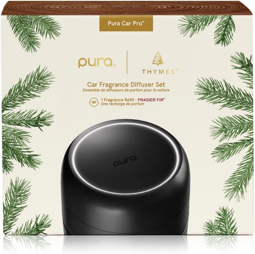 Thymes Frasier Fir Pura Car Diffuser – Pura Car Air Freshener with Refill – Frasier Fir Diffuser Refill with Notes of Crisp Siberian Fir Needles, Cedarwood & Sandalwood
