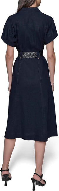KARL LAGERFELD Womens Light Collared Short Sleeve Midi Dress