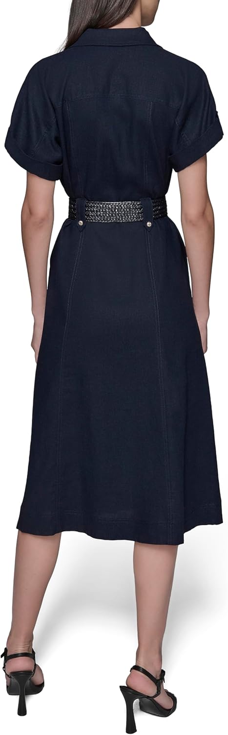 KARL LAGERFELD Womens Light Collared Short Sleeve Midi Dress