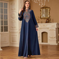 FYMNSI Abaya Dress for Women Floral Embroidery Muslim Maxi Robe Eid Prayer Dresses Dubai Clothing Arabian Islamic Kaftan
