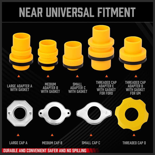 Ultimate No Spill Coolant Funnel Kit - 19-Piece Spill-Free Radiator Funnel Set, Spill Proof Radiator Bleeder Kit, Coolant Filling, Radiator Filler, Extra Funnels and Adapters for Universal Vehicle