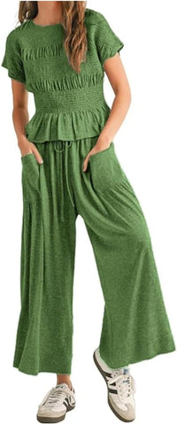 Summer Pants Set Women 2 Piece Lounge Matching Set Casual Outfit with Pockets for Travel Shopping Boho Chic Outfit