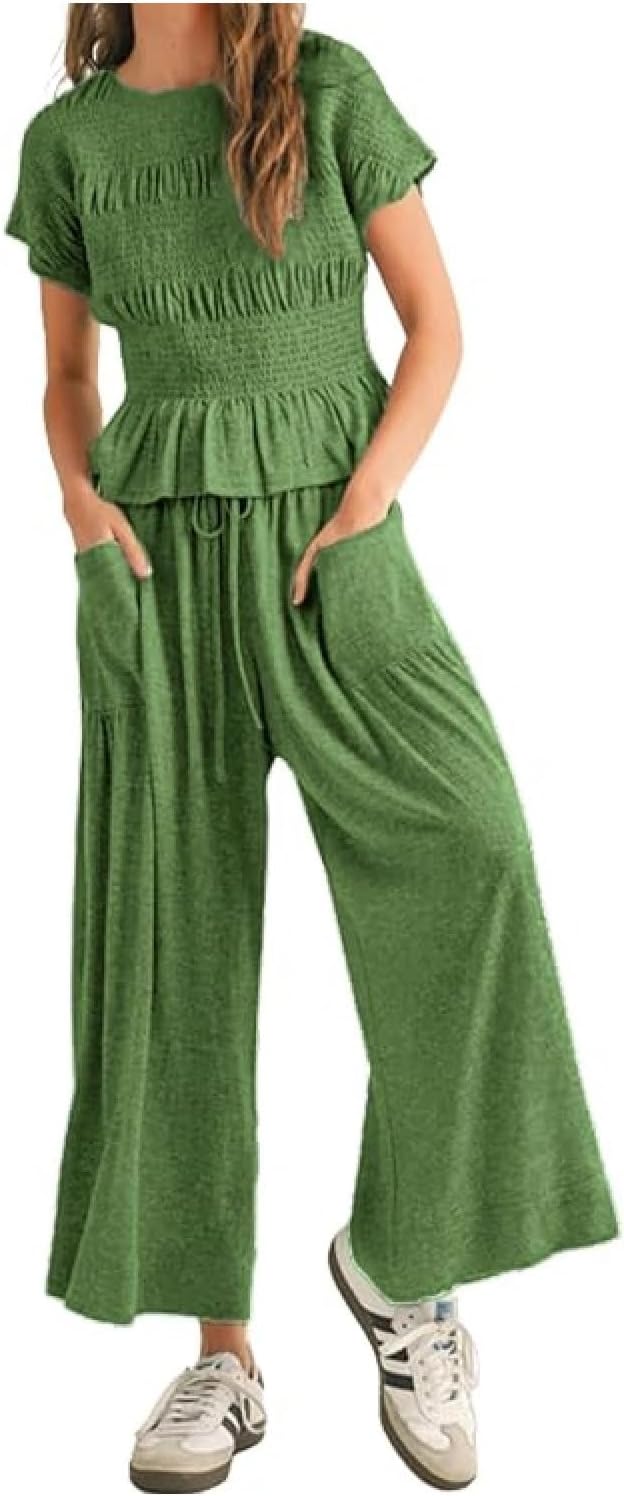 Summer Pants Set Women 2 Piece Lounge Matching Set Casual Outfit with Pockets for Travel Shopping Boho Chic Outfit