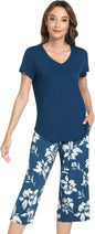 NACHILA Women’s Pajamas-Viscose Made from Bamboo, Short Sleeve Pjs Top with Capri Pajama Sets for Women Cool V Neck Sleepwear