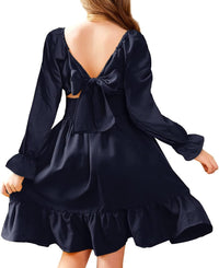 Arshiner Girls Dresses Long Sleeve Tie Back Fall Winter Off Shoulder Dress Kids Clothes