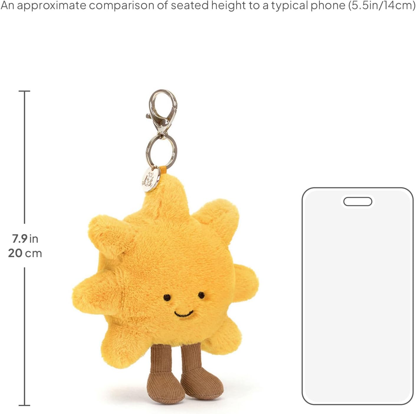 Jellycat Amuseables Sun Bag Charm, 5.5 inches - Sun Plush Keychain - Great Gift Idea