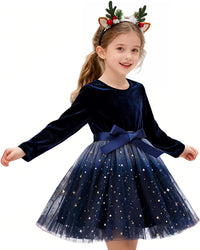 HNXDYY Little Girls Long Sleeve Star Print Knee Length Casual Princess Dress