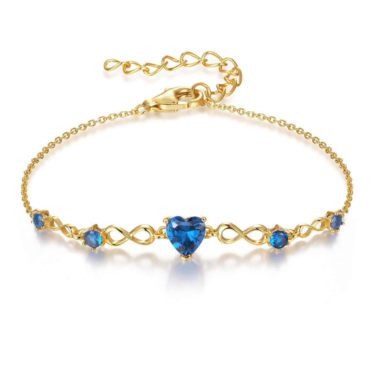 G&GEMSJEW Infinity Heart Birthstone Bracelets for Women, 925 Sterling Silver Women Charm Link Bracelet Adjustable, Birthday Anniversary Christmas Jewelry Gifts for Women Wife Mom Girlfriend Her