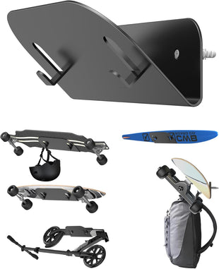 NOTMBESTM Wall Mount Holder for Skateboard/Snowboard/Longboard, Skate Deck Wall Mount Fit for Scooters/Skis Wall Hanger Display, Skateboard Shelf Rack 2.0mm Thick Metal Heavy-Duty with Hooks