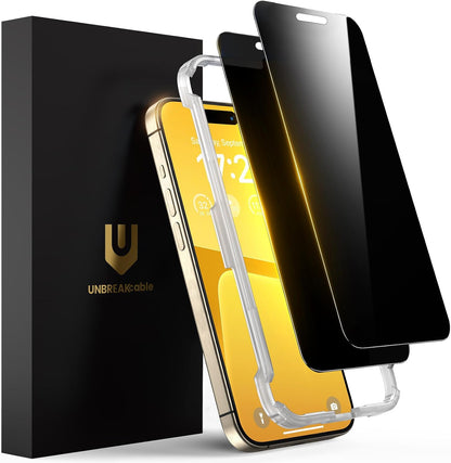 UNBREAKcable Privacy Screen Protector for iPhone 16 Pro Max, Anti-Spy Shatterproof Tempered Glass [True 28°Anti Spy] [9H Hardness] [Easy Installation Frame] Black Protector for iPhone 6.9" - 2 Pack