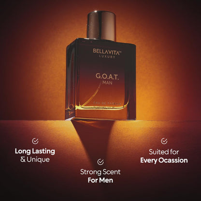 BellaVita Luxury G.O.A.T. Men's Eau De Parfum (3.4 fl.oz) | Natural Refreshing Notes of Bergamot, Lavender, Vetiver & Patchouli Oriental | Fresh Perfume for Men | Long-Lasting Perfume for Mens EDP