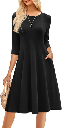 GRACE KARIN Fall Dresses for Women 2025 Casual 3/4 Sleeve Dress A Line Fit and Flare Midi Dress with Pockets
