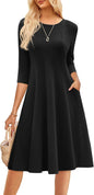 GRACE KARIN Fall Dresses for Women 2025 Casual 3/4 Sleeve Dress A Line Fit and Flare Midi Dress with Pockets