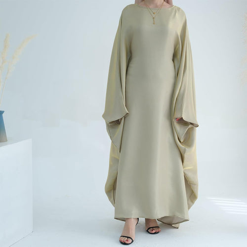 Dubai Bat Sleeve Dress Shiny Robe for Women Muslim 1pc Abaya Eid Prayer Clothes Soft Dubai Travel Party Dress Maxi Abaya
