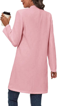 Mina Self 2024 Fall Fashion Long Blazer Jacket Double-Breasted Elegant Open Front Solid Business Casual Pocket Suit
