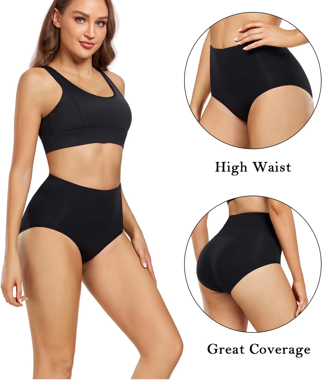 wirarpa Women's Underwear High Waisted Ladies Cotton Panties Soft Full Coverage Briefs 5 Pack (Regular & Plus Size)