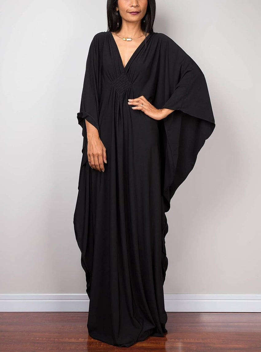 RanRui Caftans for Women Solid Color Chiffon Plus Size Kaftan Dresses Beach Cover Up V Neck Batwing Sleeve Caftans Loungewear