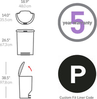 simplehuman 50 Liter / 13 Gallon Semi-Round Kitchen Step Trash Can with Secure Slide Lock, Black Plastic