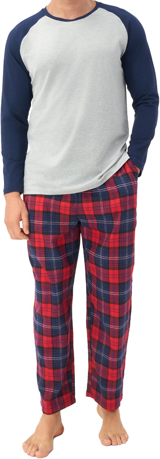 DAVID ARCHY Mens Pajamas Set - Soft Pj Sets for Men Long Sleeve Pajamas Men Cotton Mens Pjs Sets Loungewear with Pockets
