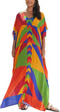 Women's Plus Size Loose Fit Moroccan Print V-Neck Batwing Kaftan Beach Dress Bathing Suit Cover Up