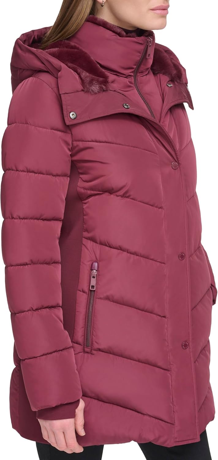 Calvin Klein womens Long Chevron Bib-front Light-weight Jacket