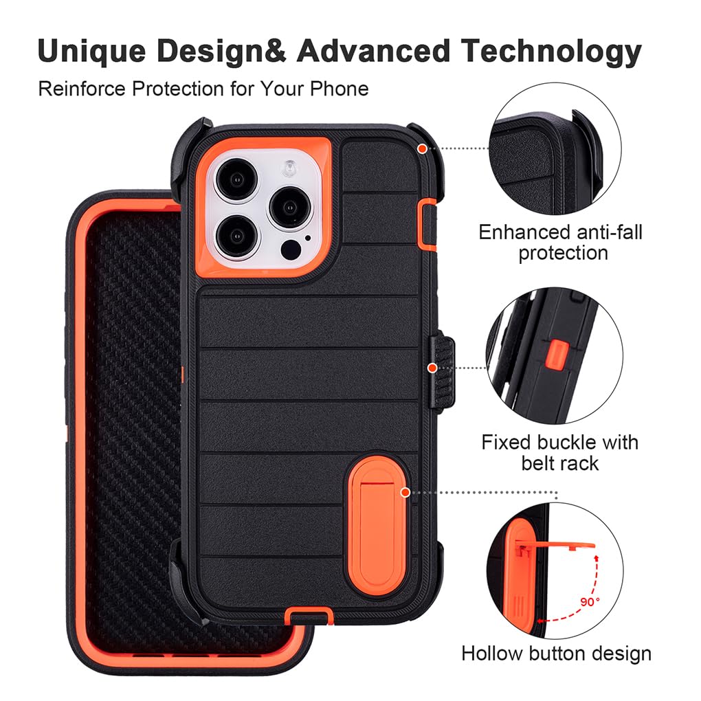 for Phone Case iPhone 13 Pro Max Case Black with Belt Clip Heavy Duty Holster for Shockproof Cases,3 Layers of Sturdy,Military Grade Defender Cover for iPhone 13 Pro Max Cases Black 6.7 Inch
