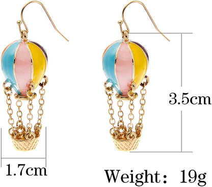 Lureme Colorful Enamel Hot Air Balloon Chained Basket Gold Tone French Hook Dangle Earrings 2002344-1