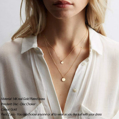 Turandoss Dainty Layered Choker Necklace, Handmade Y Pendant Necklace Multilayer Bar Disc Necklace Adjustable Layering Choker Necklaces for Women