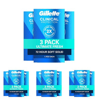 Gillette Clinical Antiperspirant and Deodorant for Men, 72hr Sweat & Odor Protection, Long Lasting Freshness, Anti-White Mark Technology, Soft Solid, Ultimate Fresh Scent, 1.7 oz (Pack of 3)