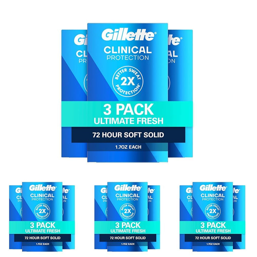 Gillette Clinical Antiperspirant and Deodorant for Men, 72hr Sweat & Odor Protection, Long Lasting Freshness, Anti-White Mark Technology, Soft Solid, Ultimate Fresh Scent, 1.7 oz (Pack of 3)