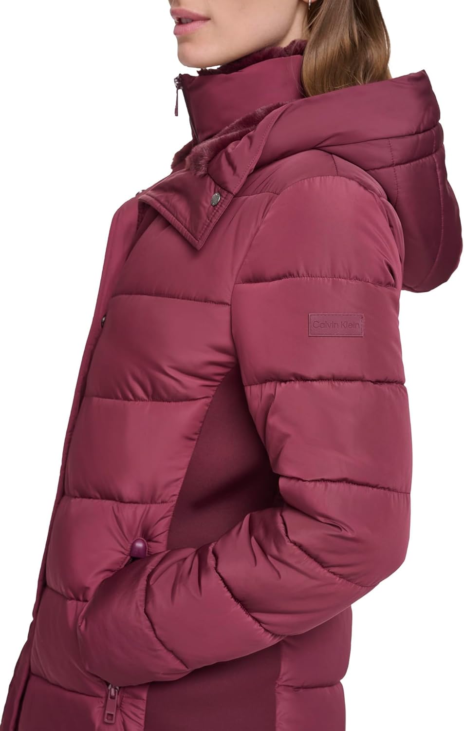 Calvin Klein womens Long Chevron Bib-front Light-weight Jacket