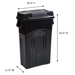 United Solutions Highboy Waste Container with Swing Lid, 23 Gallon, Space Saving Slim Profile and Easy Bag Removal, Handles for Easy Carrying, Indoor/Outdoor Use, Black, 1-Pack.