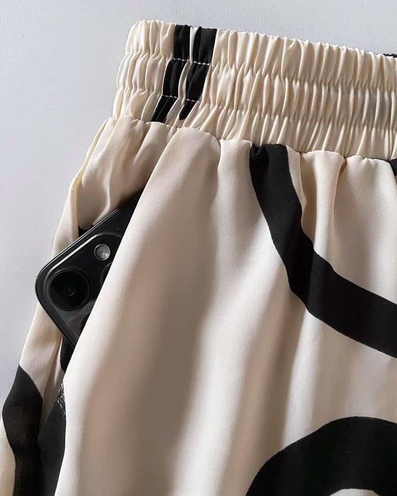 CHICME Women's 2 Piece Outfits 2025 Abstract Print Batwing Sleeve V Neck Top with High Slit and Loose Wide Leg Pants Set