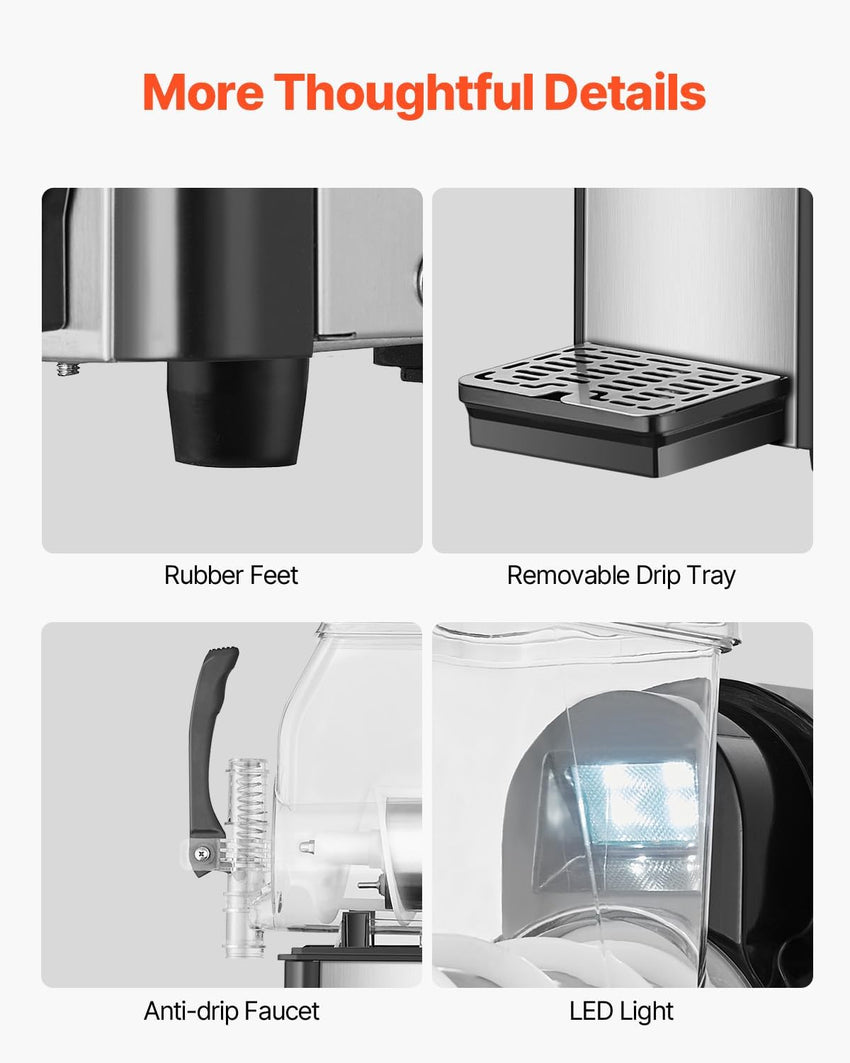 VEVOR Commercial Slushy Machine, 4L Single Tank Frozen Drink Machine, 16 Cups Stainless Steel Margarita Smoothie Frozen Drink Maker, Slushie Maker for Home Party Restaurants Cafe Bars