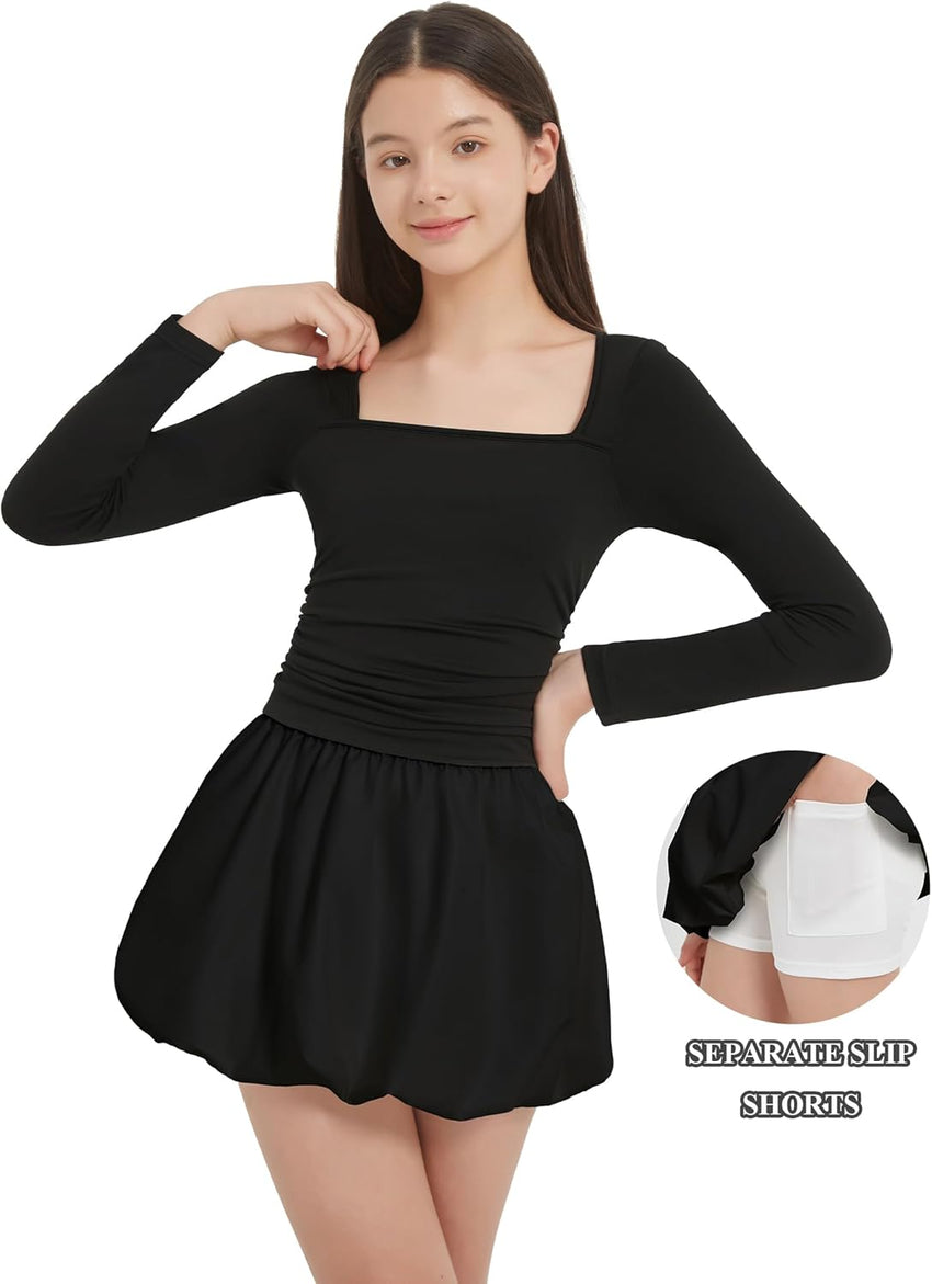 EXARUS Girls Dress Off The Shoulder Bodycon/Bubble Long Sleeve Teen Ruched Homecoming Dance Party Prom Tween Dresses