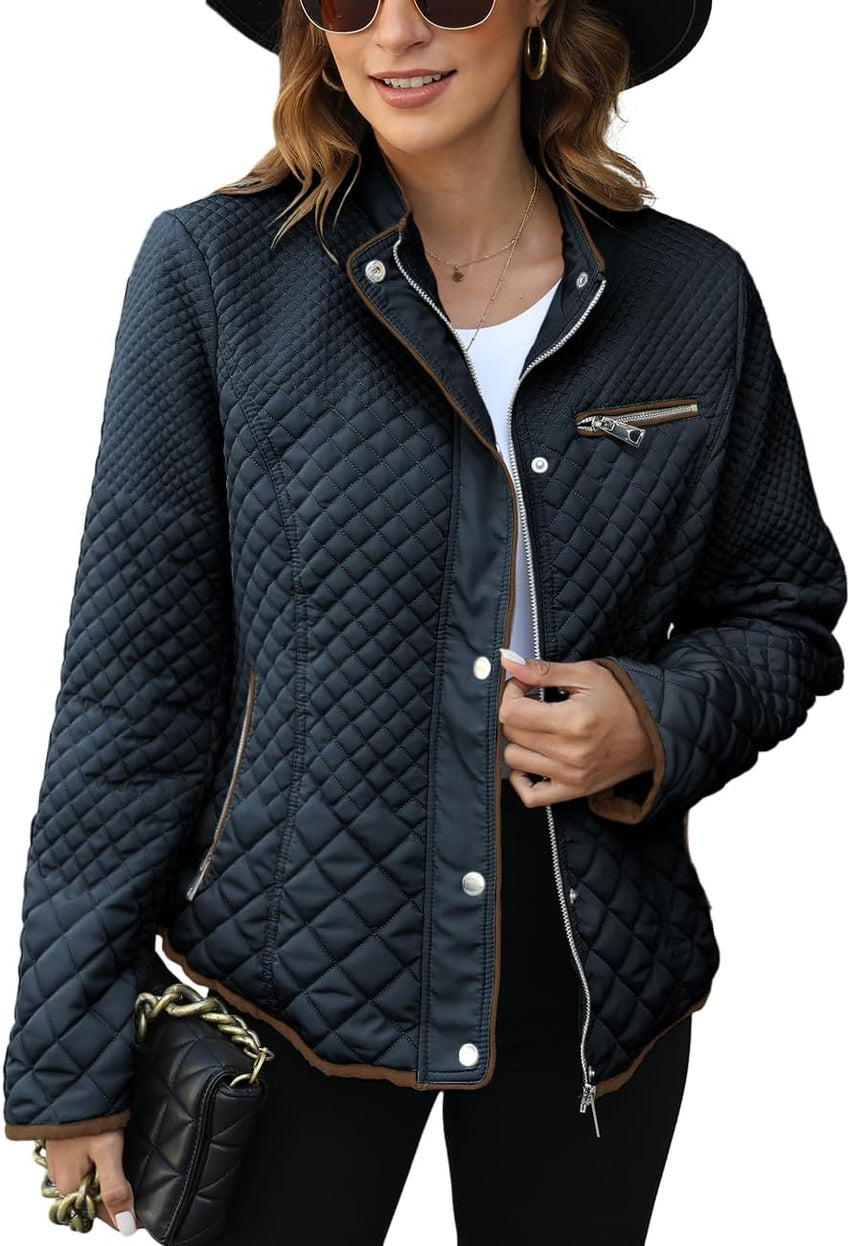 Bellivera Women's Stand Collar Lightweight Quilted Puffer Jacket Padded Zip Coat for Spring and Winter