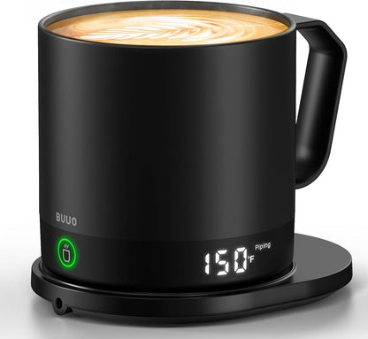 Heated Coffee Mug Rechargeable - Temperature Control Self Heating Coffee Mug 14oz with Lid, Double Sided & Real-Time LED Display, Hot up to 150℉, Birthday Gifts for Women and Men(Red)