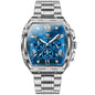 OLEVS Watches Men Chronograph Waterproof Rectangle Face Moon Phase Stainless Steel Strap Dress Watches for Men Luminous Quartz Calendar Mens Wrist Watch