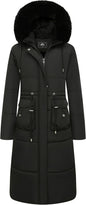 MOERDENG Women's Long Winter Puffer Coat Waterproof Warm Maxi Down Jacket Faux Fur Removable Hood Parka