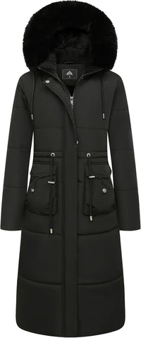 MOERDENG Women's Long Winter Puffer Coat Waterproof Warm Maxi Down Jacket Faux Fur Removable Hood Parka