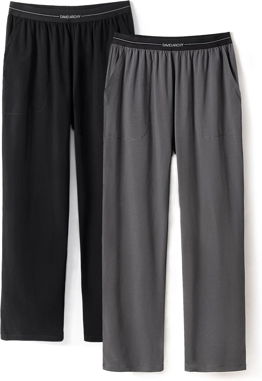 DAVID ARCHY Men's Pajama Pants Cotton Comfy Sleep Bottoms, Lightweight Lounge Pants with Pockets Soft Sleepwear PJs, 2 Pack