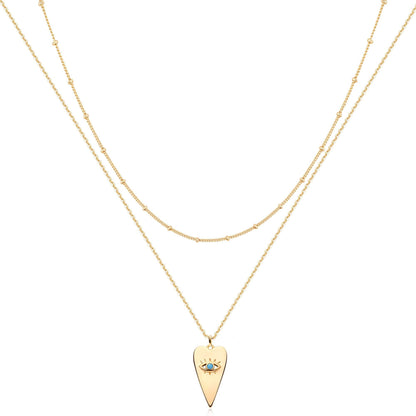 MEVECCO Layered Heart Necklace Pendant Handmade 18k Gold Plated Dainty Gold Choker Arrow Bar Layering Long Necklace for Women