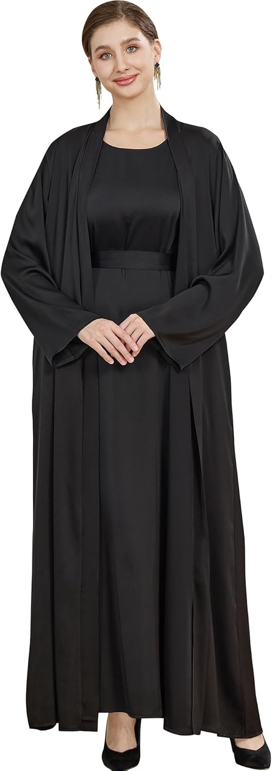 2PCS Muslim Abaya Women Islamic Dress with Belted Prayer Covered Eid Clothes