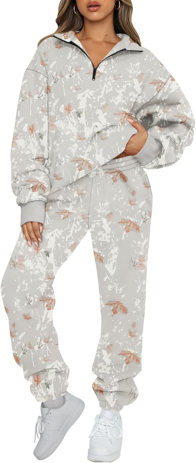 AUTOMET Women's Sweatsuits 2 Piece Outfits Lounge Sets Long Sleeve Half Zip Pullover and Baggy Sweatpants with Pockets