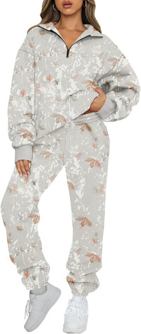 AUTOMET Women's Sweatsuits 2 Piece Outfits Lounge Sets Long Sleeve Half Zip Pullover and Baggy Sweatpants with Pockets