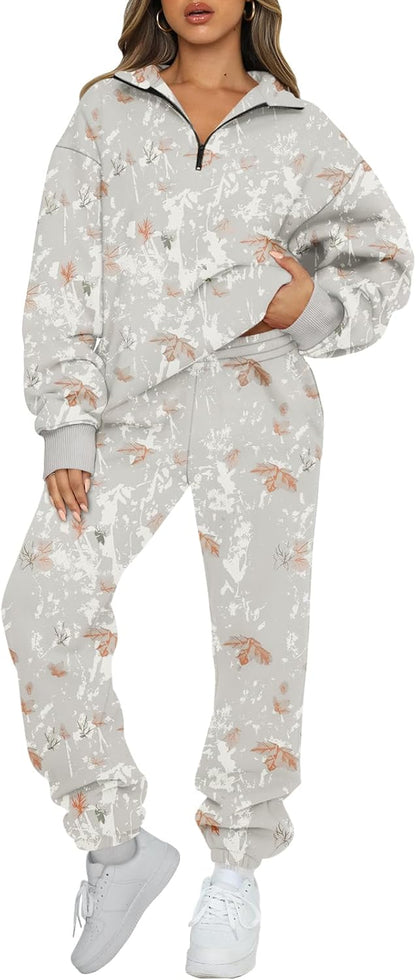 AUTOMET Women's Sweatsuits 2 Piece Outfits Lounge Sets Long Sleeve Half Zip Pullover and Baggy Sweatpants with Pockets